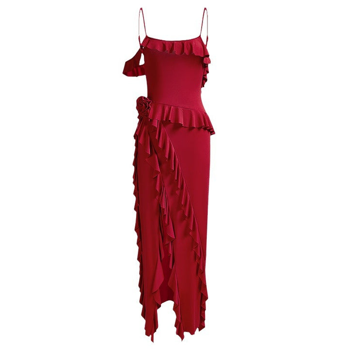 Damen Elegantes Rüschenskleid mit seitlichem Schlitz Echo Archiv