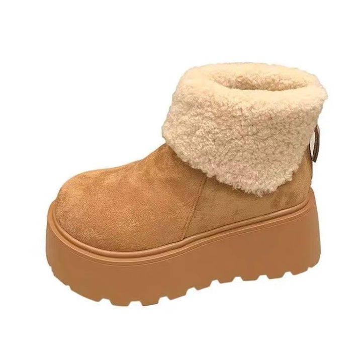 Damen Gefütterte Plateau-Ankleboots mit Teddykragen und grober Profilsohle – Avérine