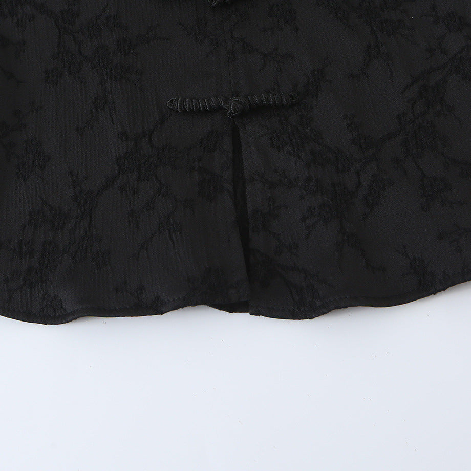 Damen Ärmelloses Cheongsam-inspiriertes Top mit Stehkragen und Zierknopfleiste Echoarchiv