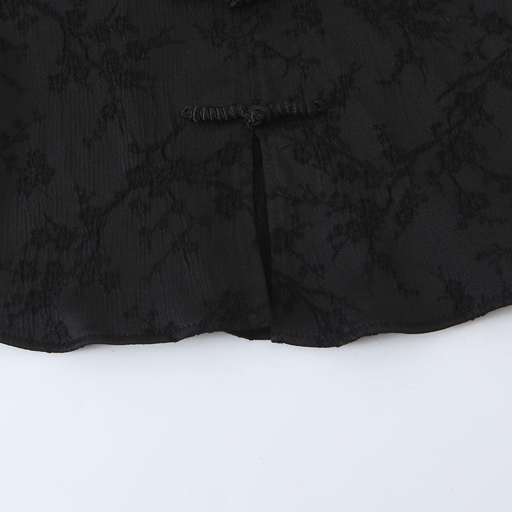 Damen Ärmelloses Cheongsam-inspiriertes Top mit Stehkragen und Zierknopfleiste Echoarchiv