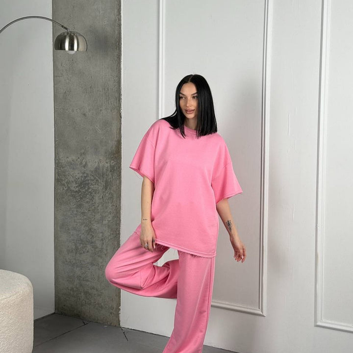 Damen weit geschnittenes Lounge Set mit weicher Sweatpants und boxy T Shirt – Élanora