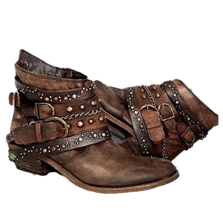 Damen Western‑Ankleboots mit dekorativen Schnallenriemen, Nieten und Ketten Echo Archiv