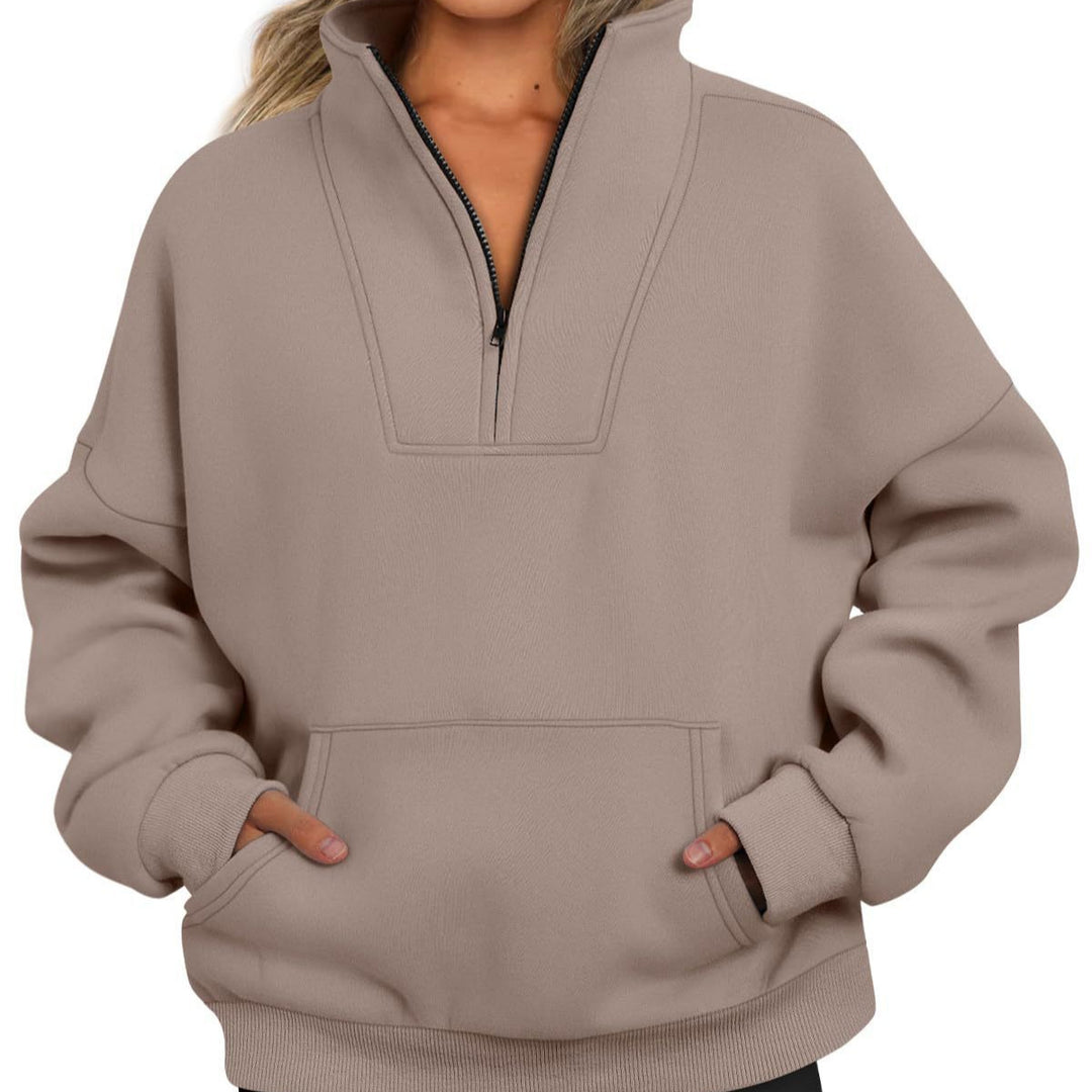 Damen nan oversized Halbzip-Hoodie mit hohem Stehkragen, Kängurutasche und gerippten Bündchen Echo Archiv