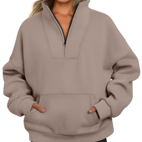 Damen nan oversized Halbzip-Hoodie mit hohem Stehkragen, Kängurutasche und gerippten Bündchen Echo Archiv