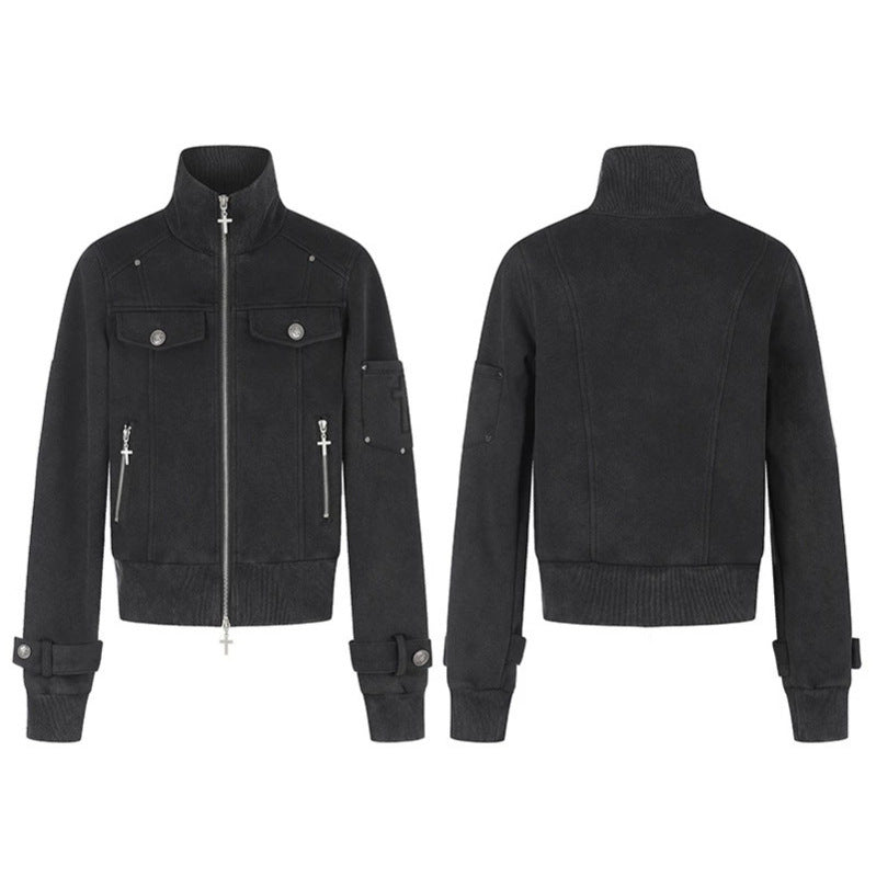 Damen Taillierte Zipjacke mit hohem Stehkragen, Zierpatten & verstellbaren Riegeln Echoarchiv