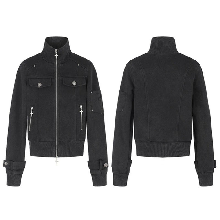 Damen Taillierte Zipjacke mit hohem Stehkragen, Zierpatten & verstellbaren Riegeln Echoarchiv