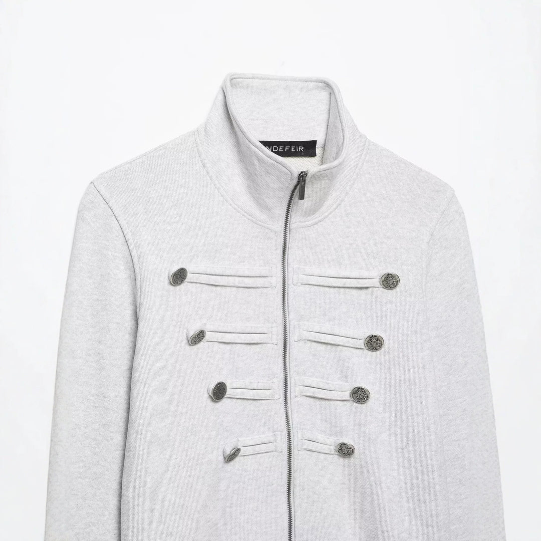 Damen Kurze Sweatjacke im Militärstil mit Stehkragen und dekorativer Knopfleiste Echo Archiv