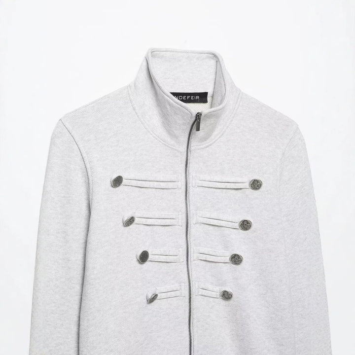 Damen Kurze Sweatjacke im Militärstil mit Stehkragen und dekorativer Knopfleiste Echo Archiv