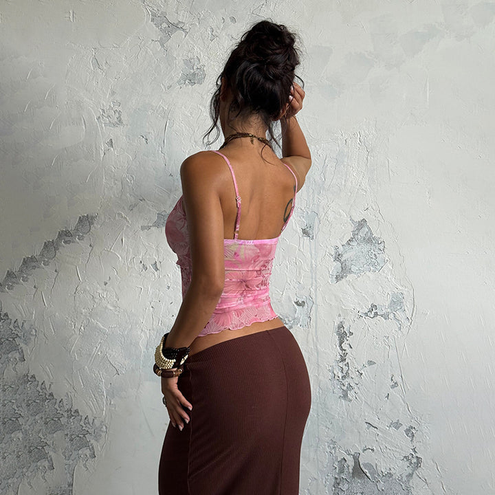 Damen Seidiges Spaghetti-Trägertop mit floralem Design Echo Archiv