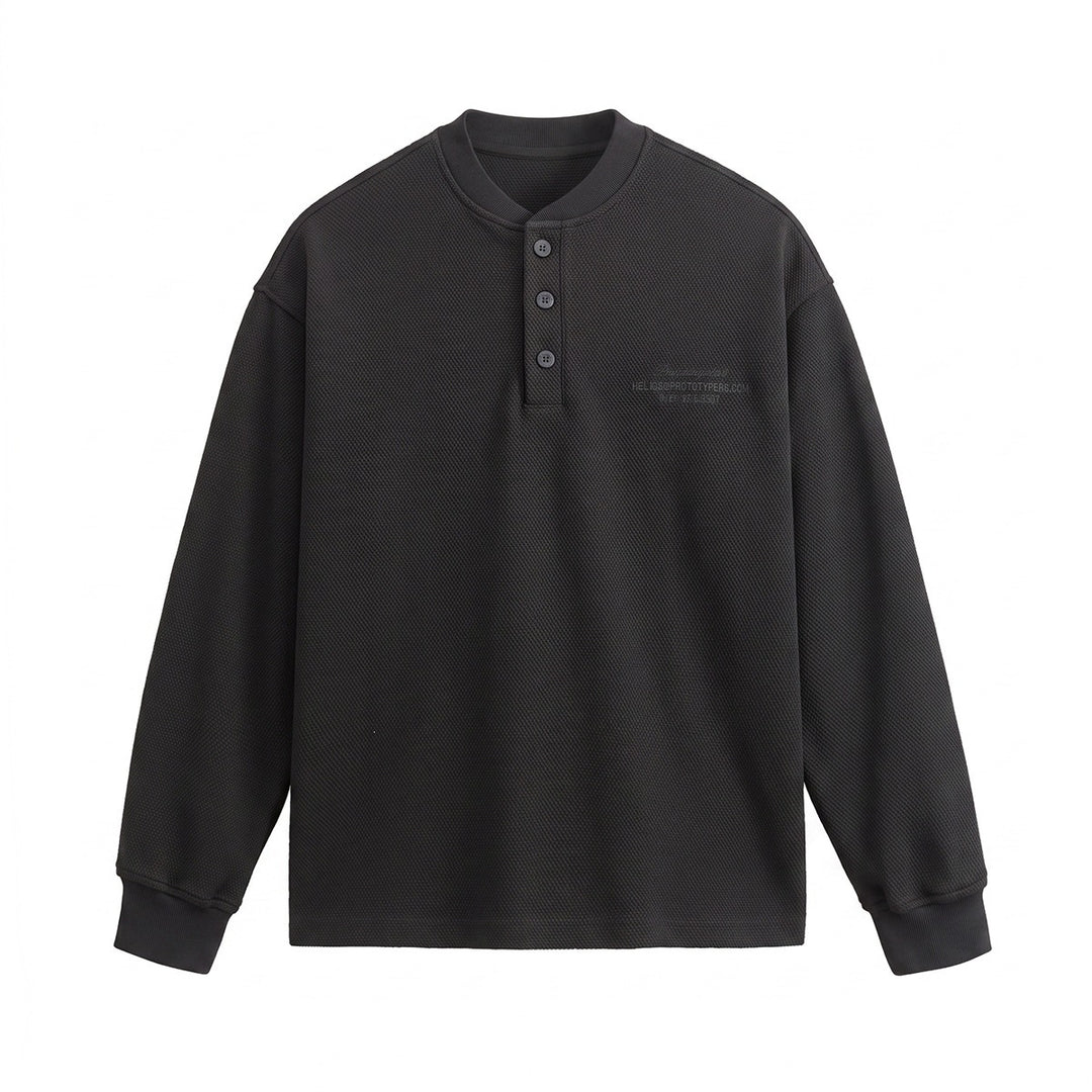 Unisex Weit geschnittenes Henley-Sweatshirt mit Waffelstruktur und Rippenbündchen Echoarchiv