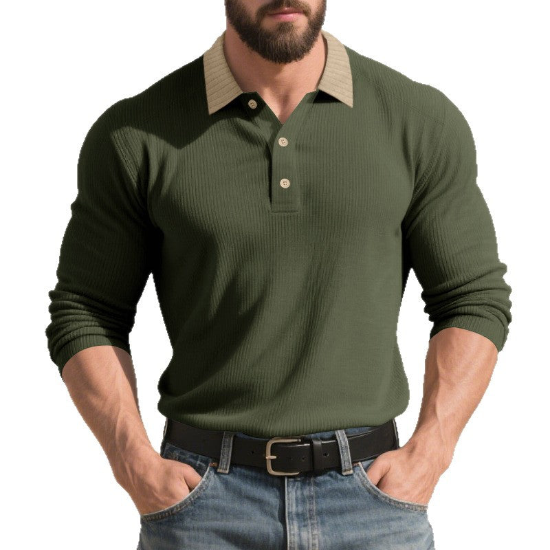 Herren elegantes Langarm-Polohemd mit strukturiertem Design und modischem Kragen Echoarchiv