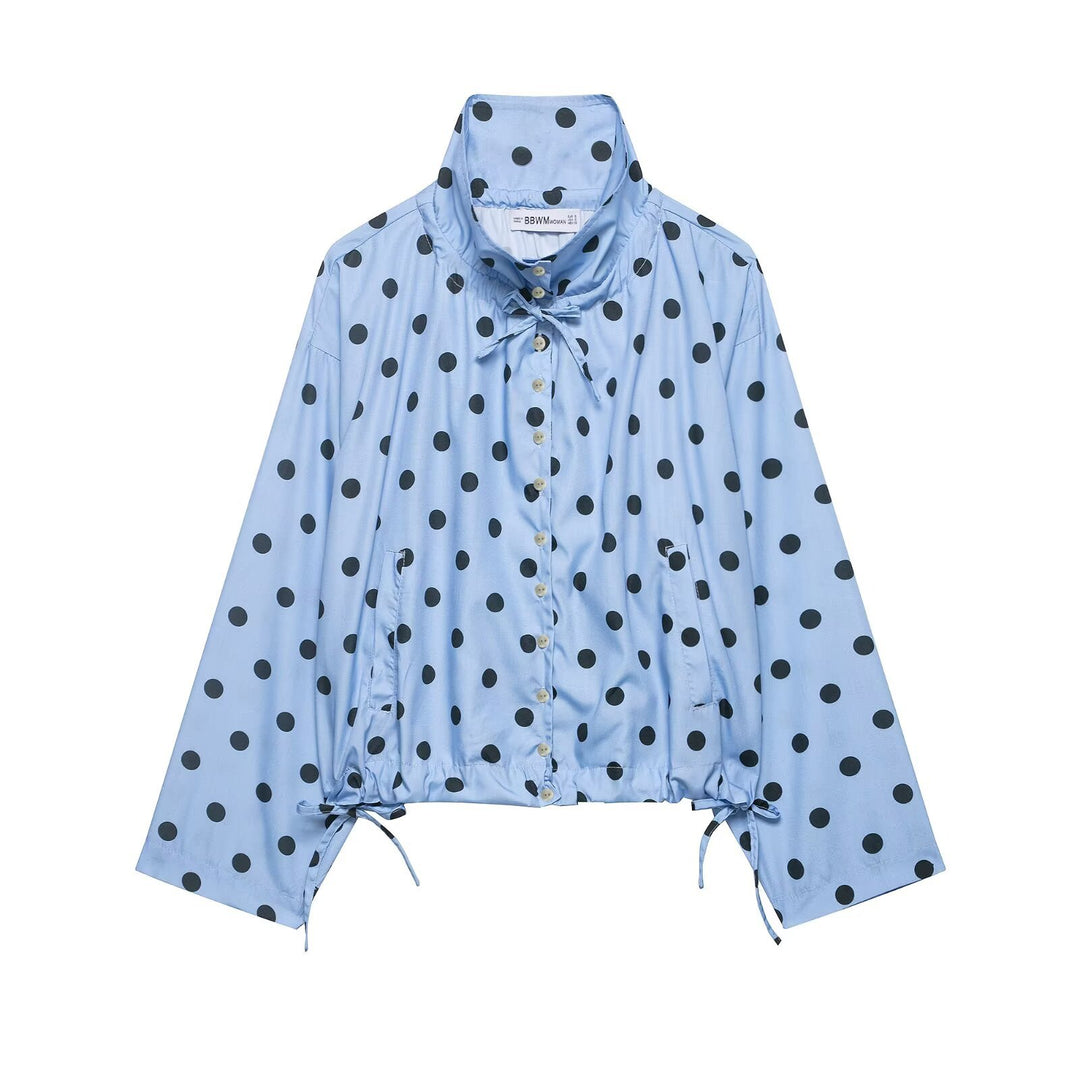 Damen Leichte Oversize-Polka-Dot Windjacke mit Stehkragen, Knopfleiste und Kordelzug Echo Archiv