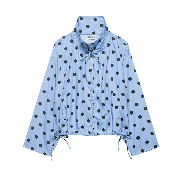 Damen Leichte Oversize-Polka-Dot Windjacke mit Stehkragen, Knopfleiste und Kordelzug Echo Archiv
