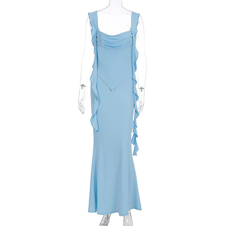 Damen Elegantes Maxi-Kleid mit asymmetrischen Rüschendetails und tiefem V-Ausschnitt Echo Archiv