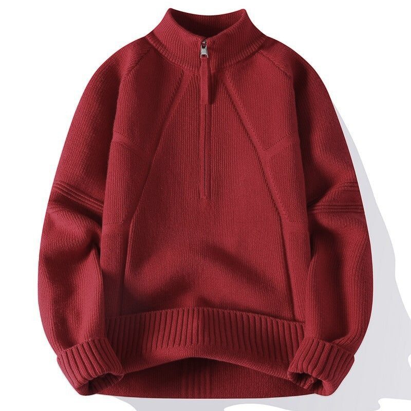Herren Strick-Halbzip-Pullover mit Stehkragen und strukturierten Rippdetails Echoarchiv