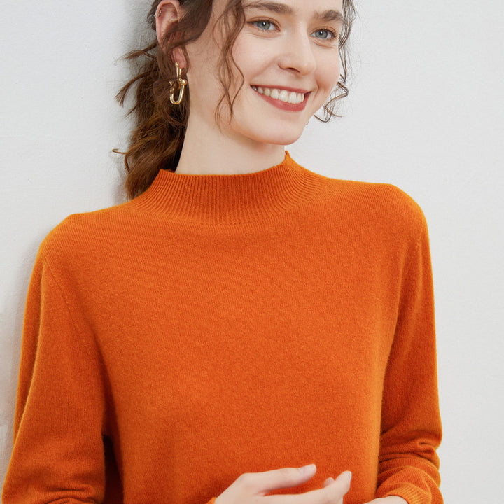 Damen weicher Feinstrick-Mockneckpullover mit Angora‑Look und legerer Silhouette Echoarchiv
