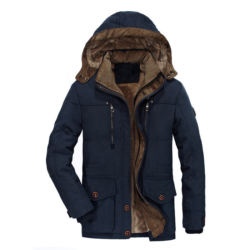 Herren Gefütterter Canvas-Parka mit Teddy-Innenfutter, Cordkragen und Multifunktionstaschen Echoarchiv