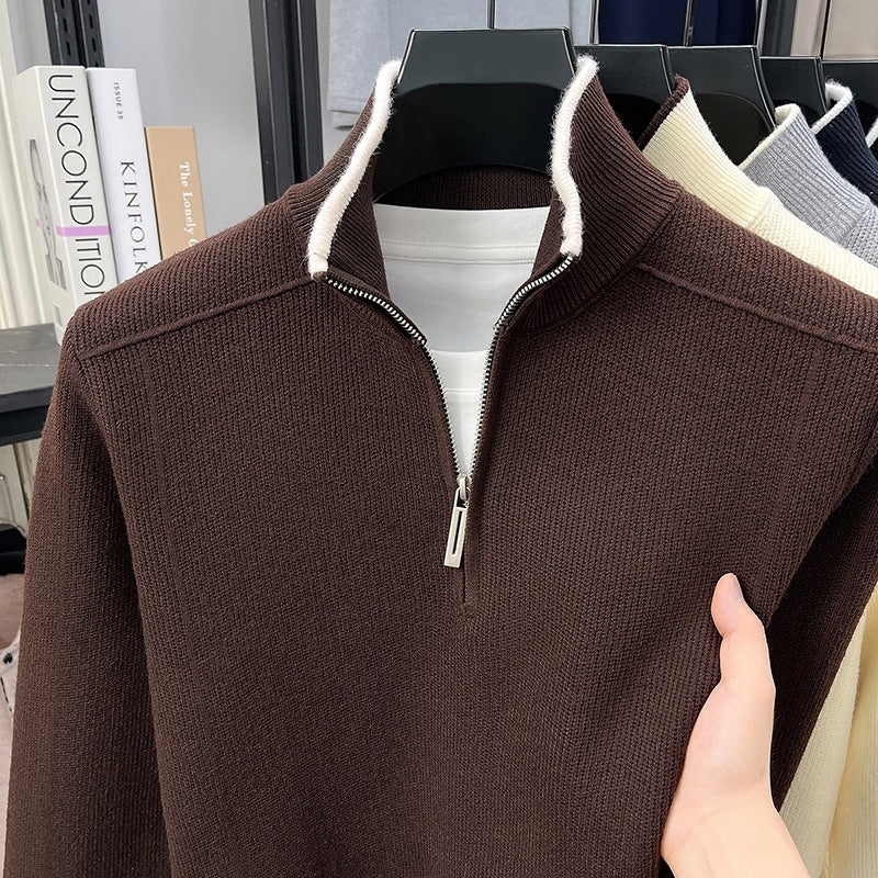 Herren Halbzip-Strickpullover mit Strukturstrick und kontrastiertem Stehkragen Echo Archiv