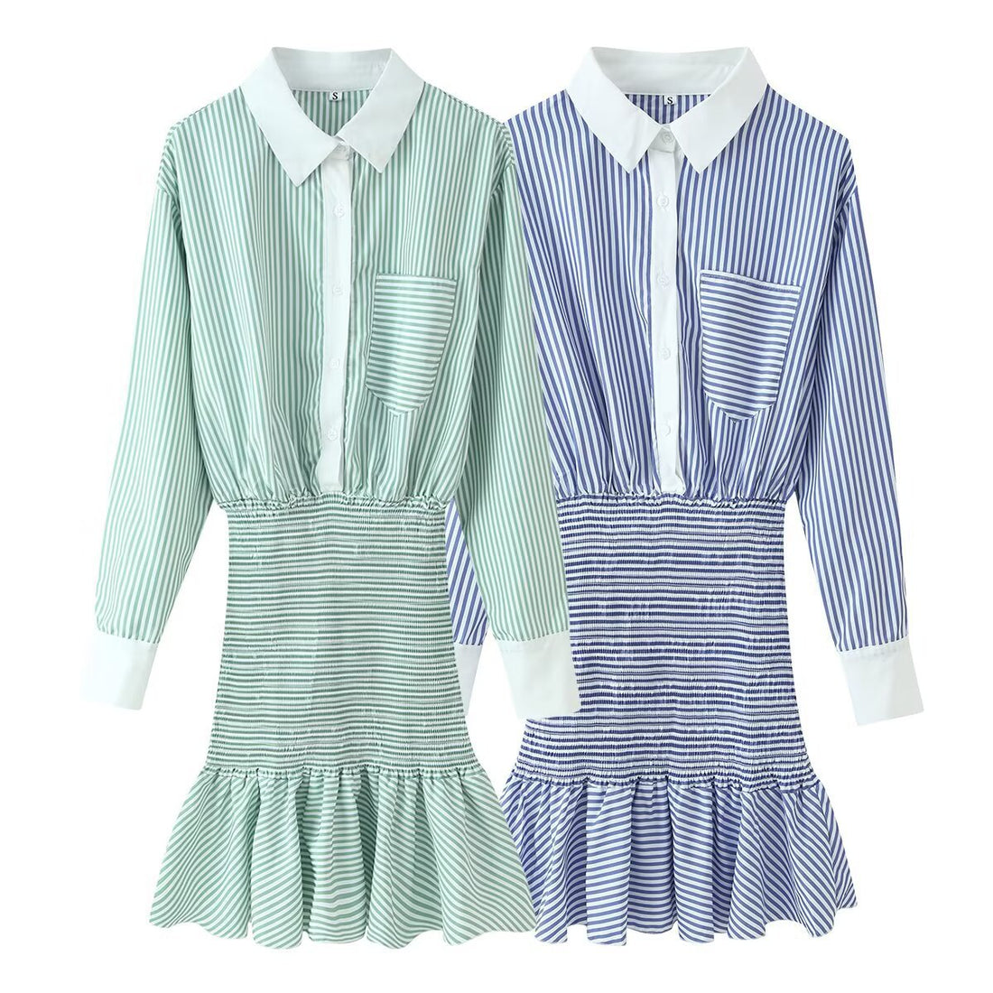 Damen Hemdblusenkleid mit gerafftem Taillenbund und Volant Echo Archiv