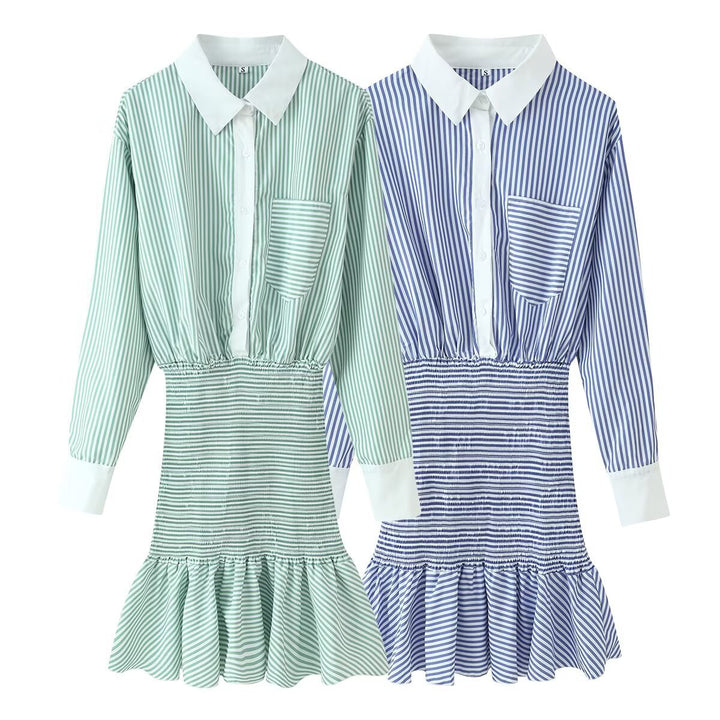 Damen Hemdblusenkleid mit gerafftem Taillenbund und Volant Echo Archiv