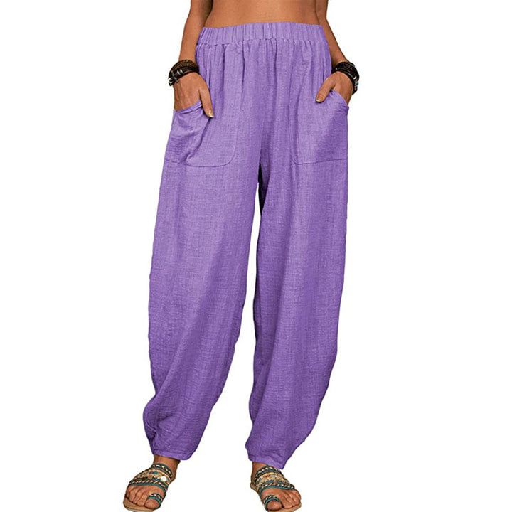 Damen nan lockere Leinenhose mit weitem Bein elastischem Bund und großen aufgesetzten Taschen Echo Archiv