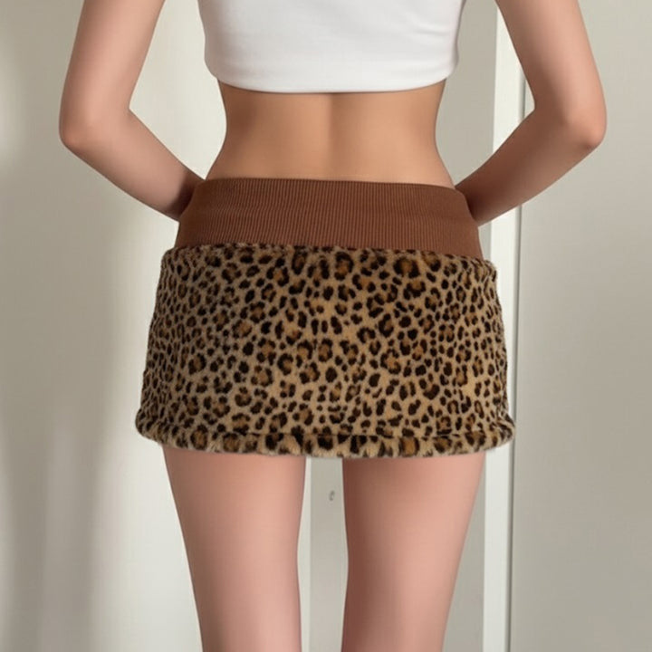 Damen trendiger Kuschelrock mit Leopardendruck und elastischem Bund Echo Archiv
