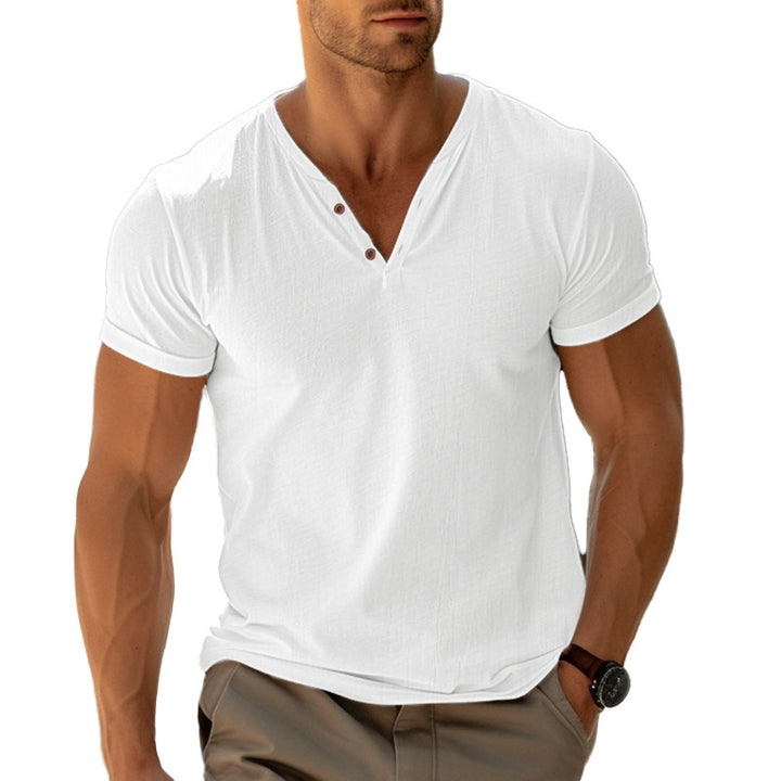 Herren lässiges Henley-T-Shirt mit Knopfleiste und atmungsaktivem Stoff Echoarchiv