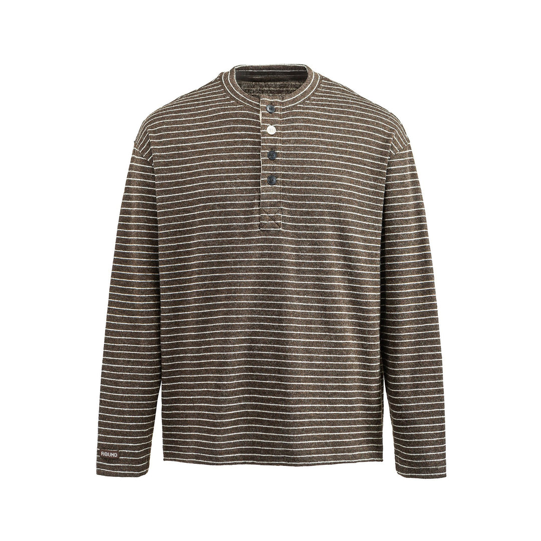 Herren Langärmeliges Henley-Shirt aus Feinstrick mit Streifenstruktur Echoarchiv