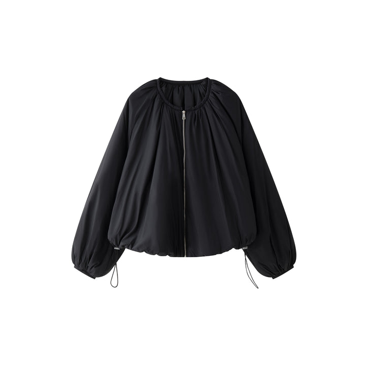 Damen Voluminöse Bomberjacke im Cape‑Stil mit Ballonärmeln und Tunnelzug Echoarchiv