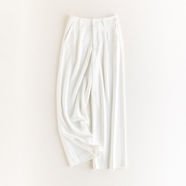 Damen Weite Hochtaillierte Satinhose mit Bundfalten und Eingrifftaschen Echo Archiv