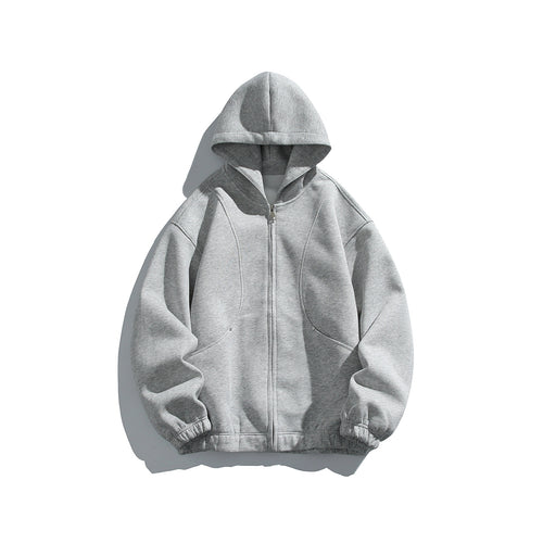 Unisex Kapuzenjacke mit durchgehendem Reißverschluss, strukturierter Neopren‑Optik und Kugelfalten-Details Echoarchiv