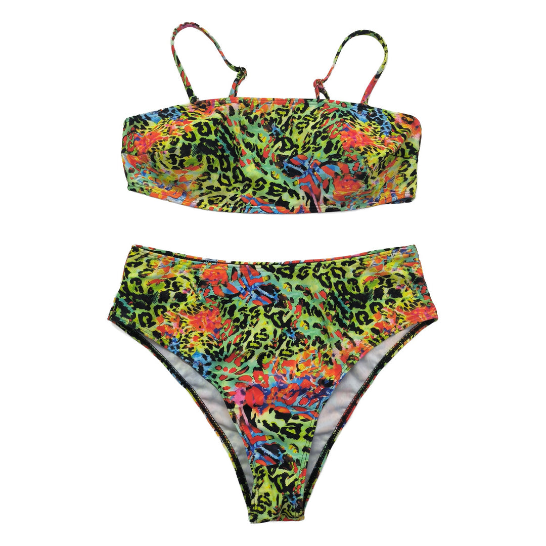 Damen Hochgeschnittener Bikini mit farbenfrohem Leopardenmuster Echo Archiv