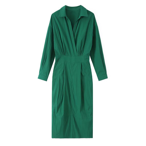 Damen Hemdblusen-Midikleid mit V-Ausschnitt, elastischer Taille und aufgesetzten Taschen Echo Archiv