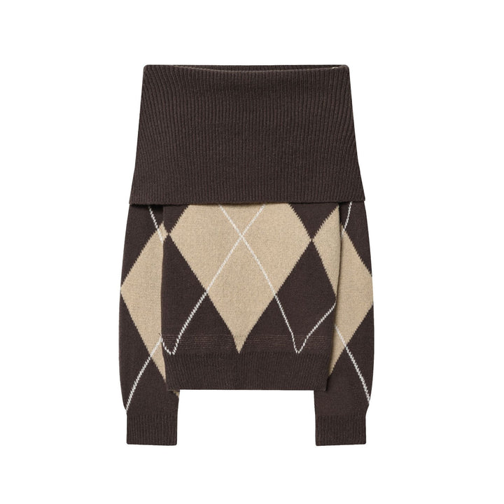 Damen nan Rollkragenpullover mit Argyle‑Struktur, überlanger Ripp‑Kragen und lässiger Silhouette Echo Archiv