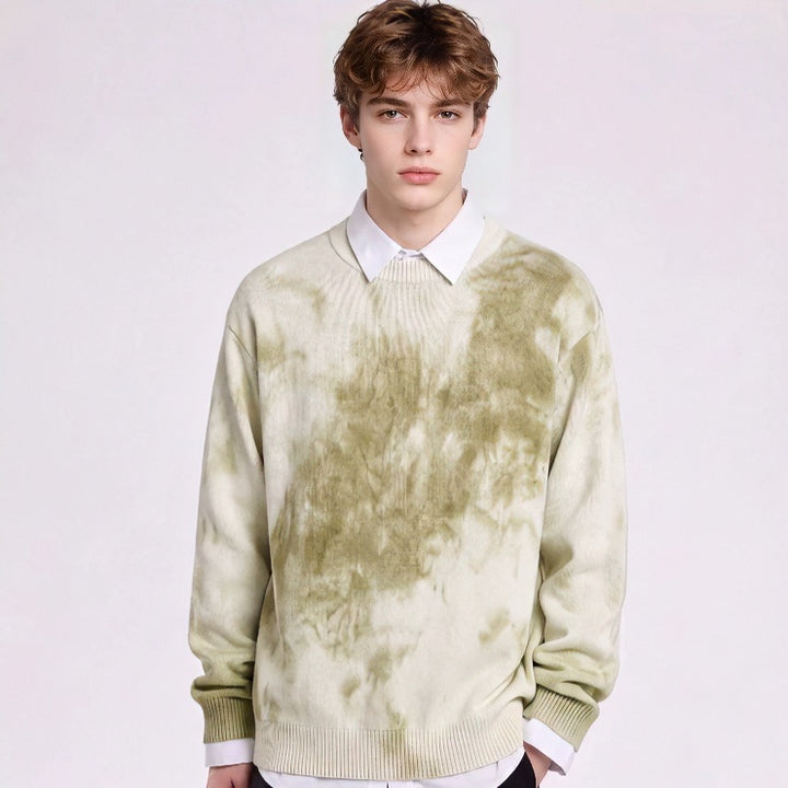 Herren Oversize-Strickpullover mit Batikoptik, Rundhalsausschnitt und Rippbündchen Echoarchiv