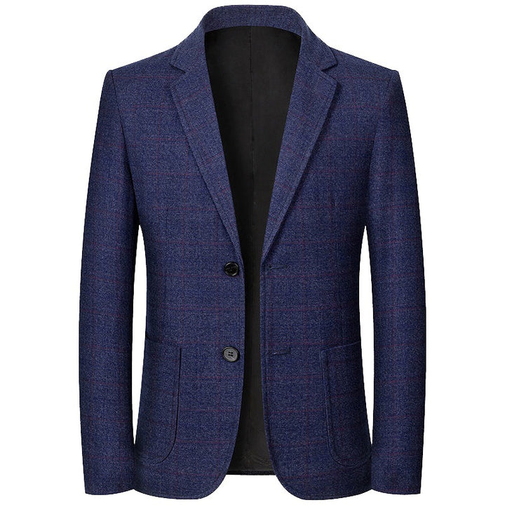 Herren Karierter halbstrukturierter Casual-Blazer aus Wollmix mit aufgesetzten Taschen – Tianoro
