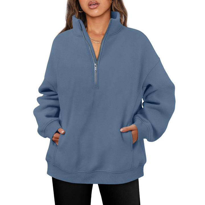 Damen nan oversized Halbzip-Pullover mit Stehkragen, Kängurutasche und Rippbündchen Echo Archiv