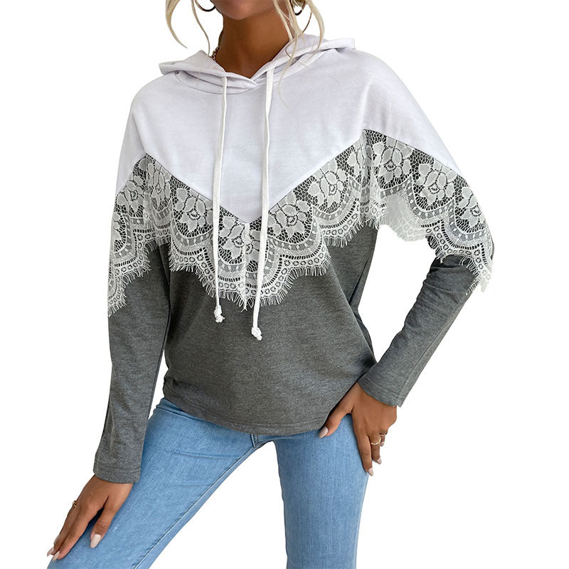Damen Kapuzenpullover mit Spitzenbesatz und V‑Einsatz Echoarchiv