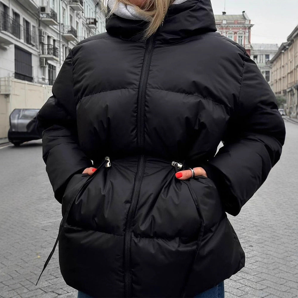 Damen Wattierte Taillierte Steppjacke mit Tunnelzug & hohem Stehkragen Echoarchiv