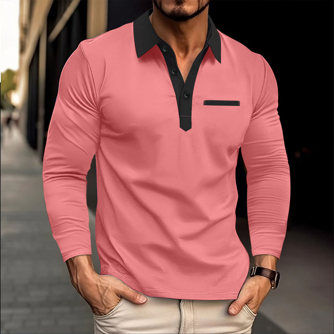 Herren Langarm Polo-Shirt mit modernem Kragen und Taschen Echoarchiv