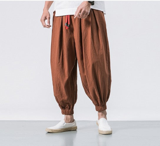 Herren nan lässige Leinen-Joggerhose mit Tunnelzug, strukturierter Oberfläche und elastischen Bündchen Echo Archiv