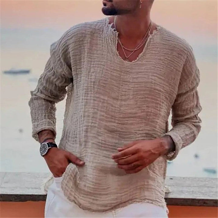 Herren lässiges V-Neck Leinenhemd Echoarchiv