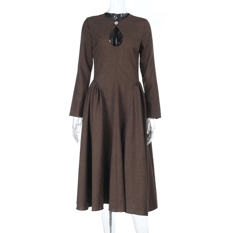 Damen Midikleid mit Tropfen-Ausschnitt, geraffter Taillenpartie und ausgestelltem Rock – Avérine