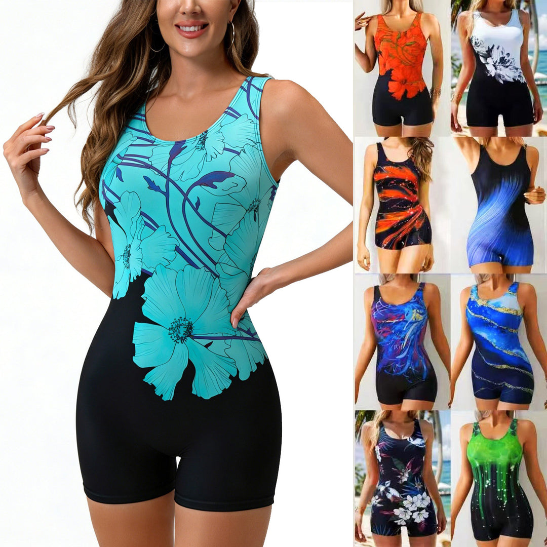 Damen Sportlicher Einteiler Badeanzug mit trendigem Grafikdesign Echo Archiv
