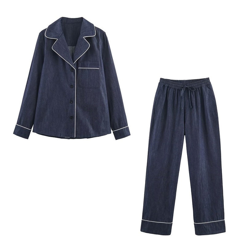 Damen Lockere weite Denim-Hose mit elastischem Bund und Kordelzug Echo Archiv