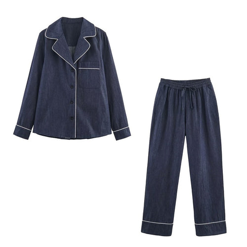 Damen Lockere weite Denim-Hose mit elastischem Bund und Kordelzug Echo Archiv