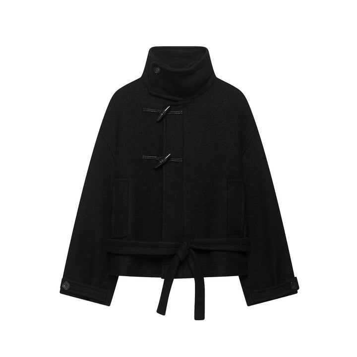 Damen Boxy-Capejacke in Wolloptik mit hoher Kragenblende und Knebelverschlüssen Echo Archiv