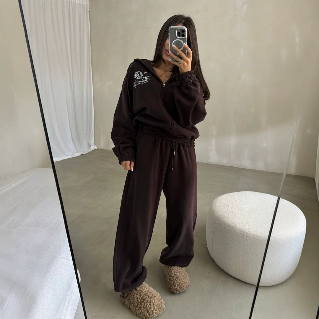Damen Weiches Oversize-Kapuzen-Sweatjacken-Set mit weiter Jogginghose Echoarchiv