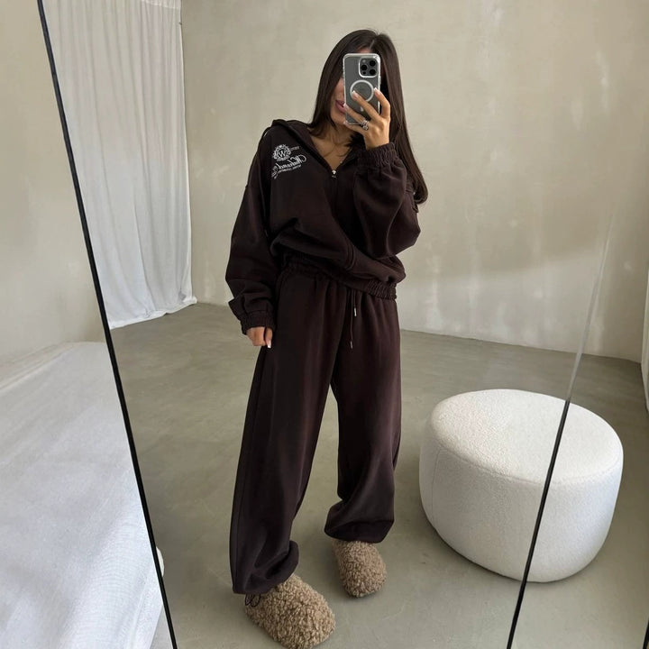 Damen Weiches Oversize-Kapuzen-Sweatjacken-Set mit weiter Jogginghose Echoarchiv