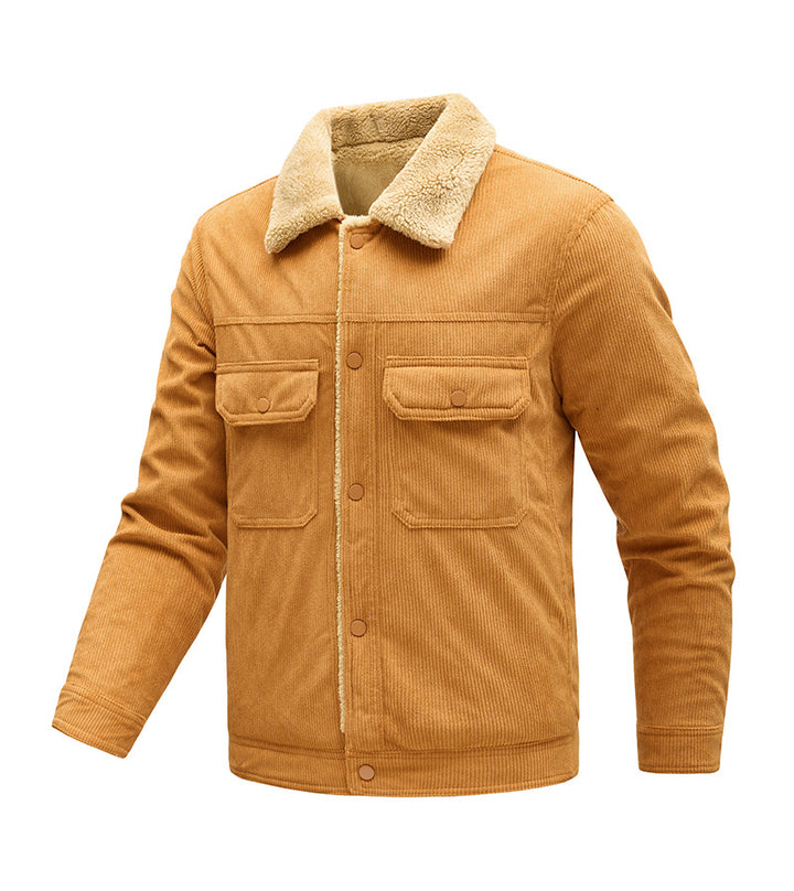 Herren Kordjacke mit Teddyfutter, Kunstfellkragen und Druckknopftaschen Echoarchiv